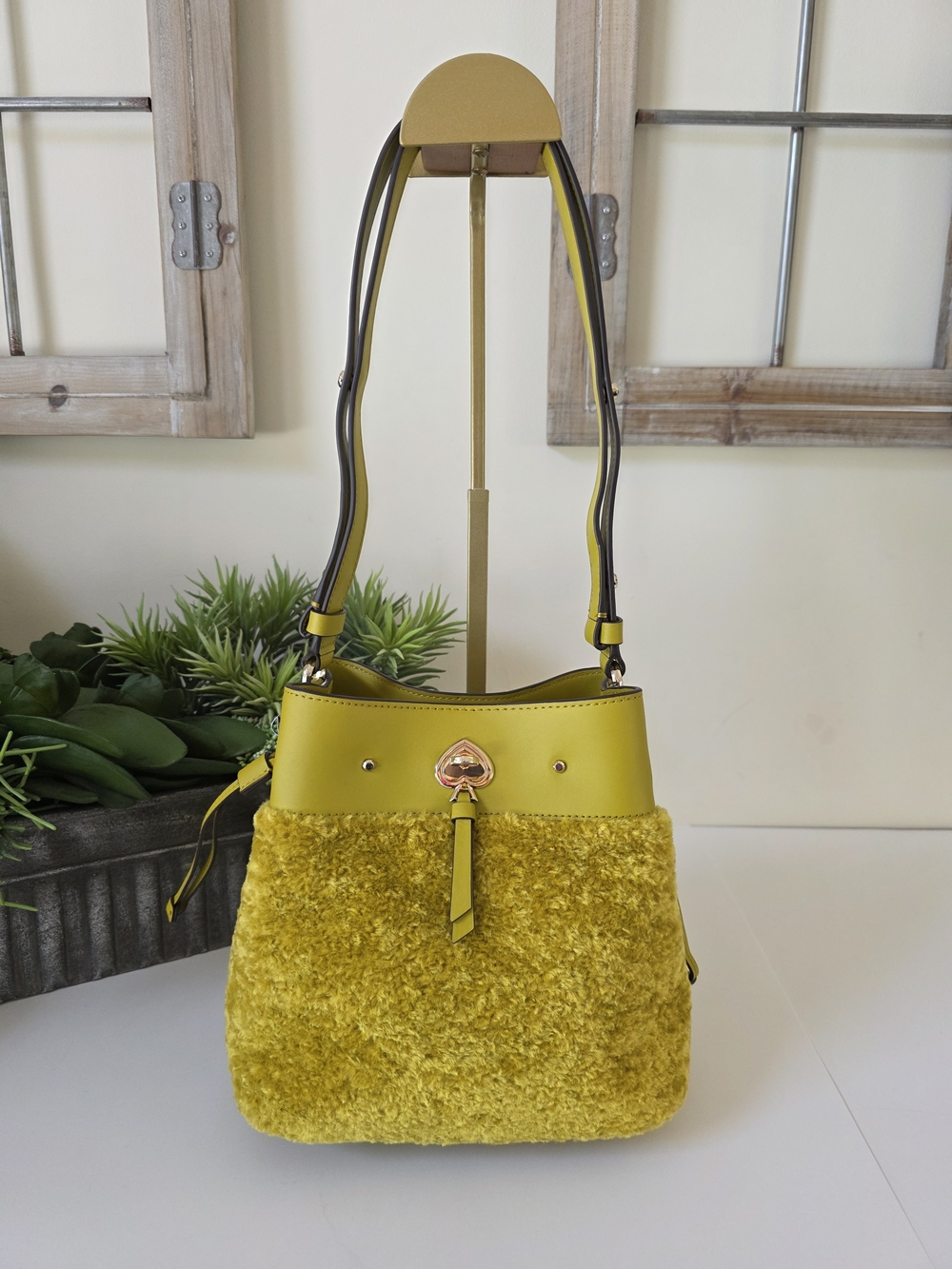 Kate Spade Yellow Shearling Bucket Bag